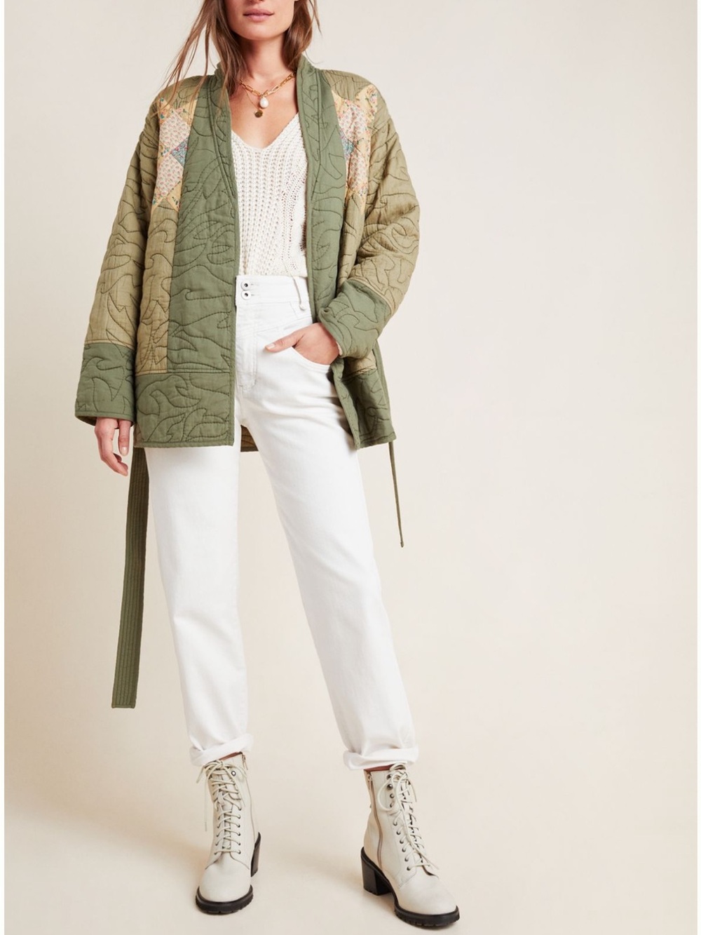 Anthropologie XS Olive Quilted Jacket Belt NWOT